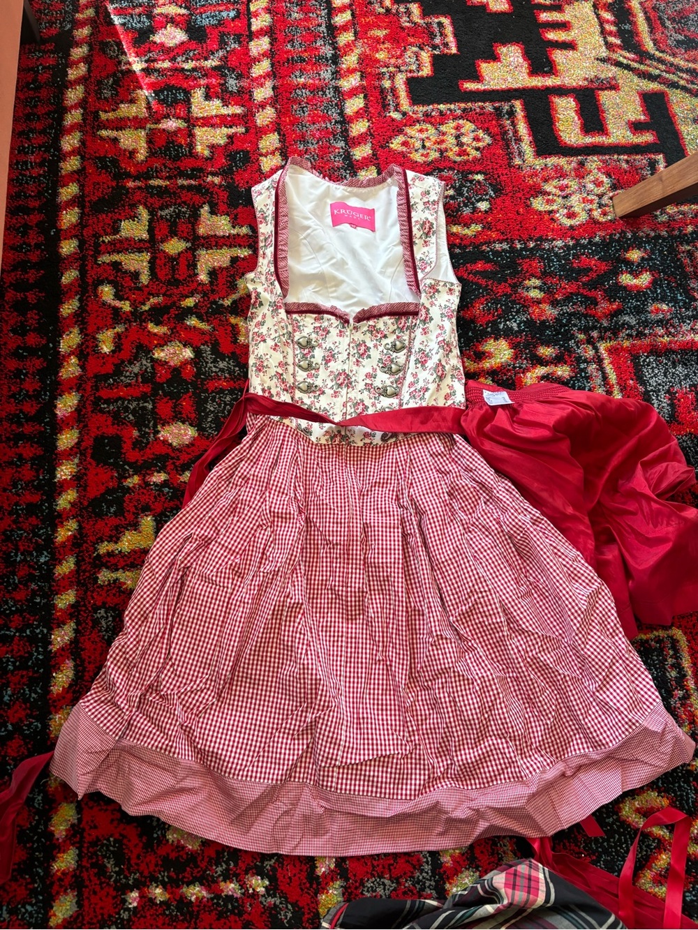 Krüger Red & White Floral Gingham Dirndl Set